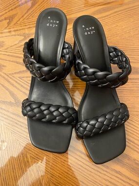 a new day Black Braided Double-Strap Slide Sandals